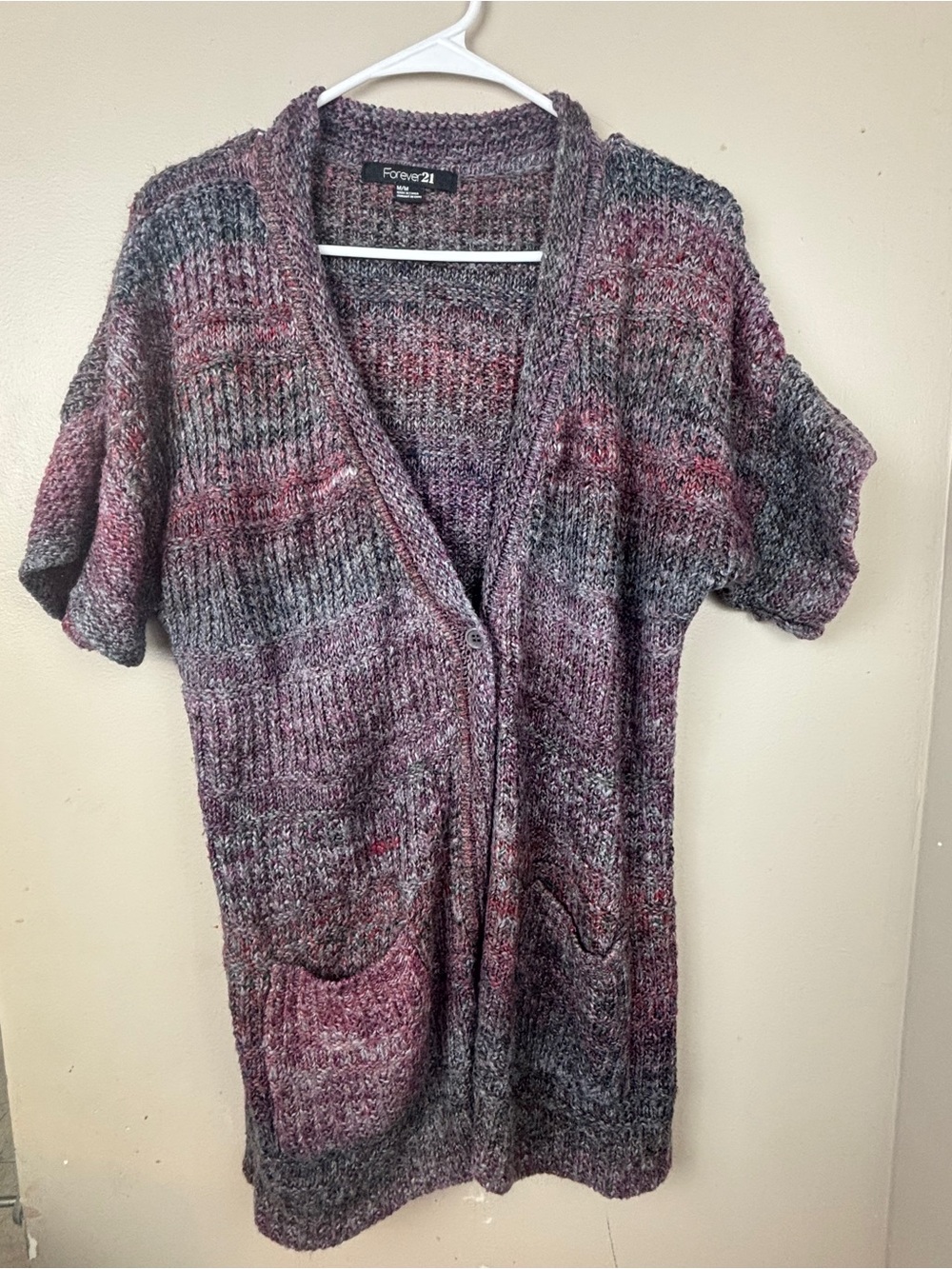 Forever 21 Multicolor Plum and Gray Knit Cardigan